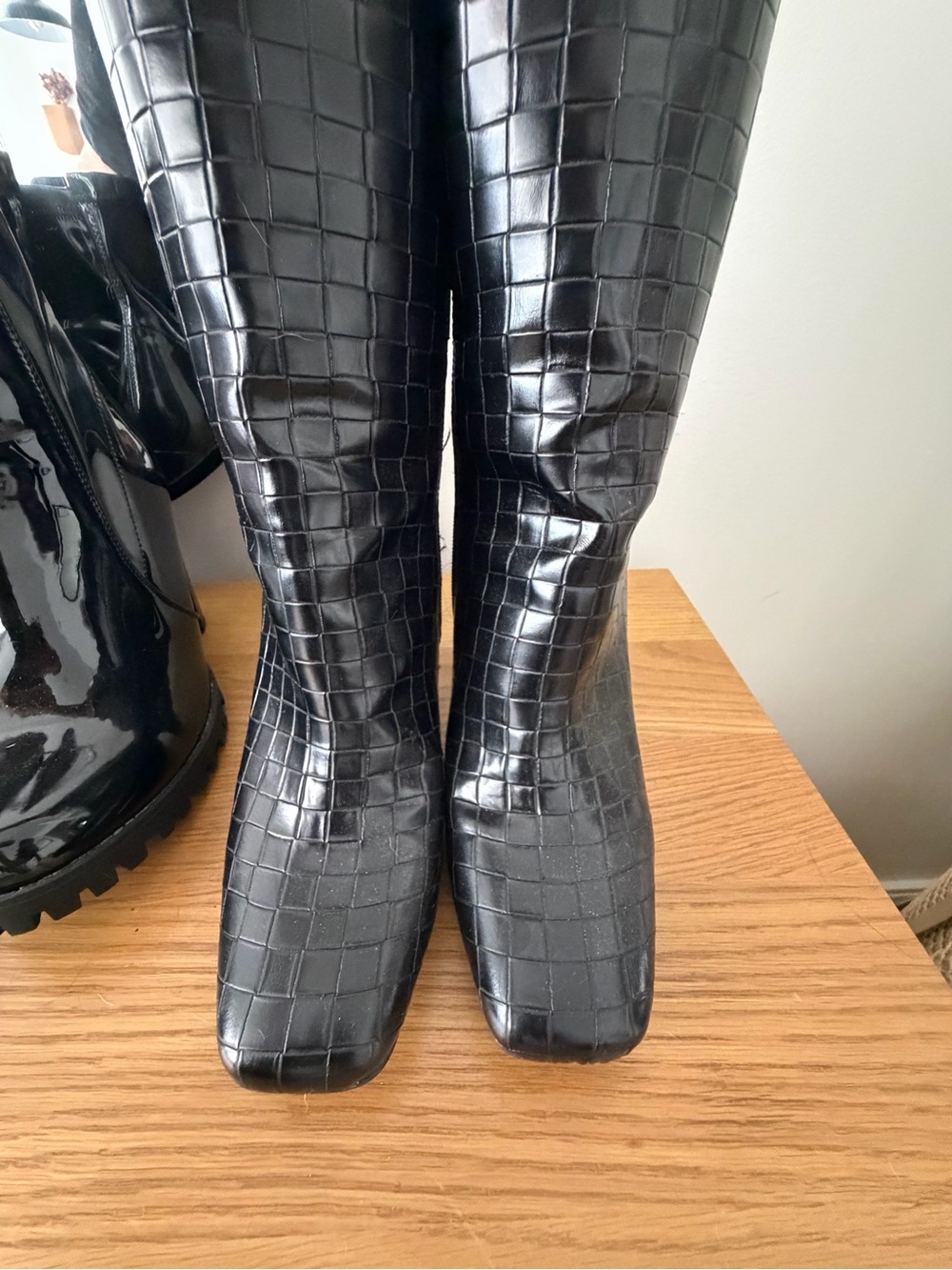 Black Croc-Textured Mid-Calf Boots - Picture 2 of 7